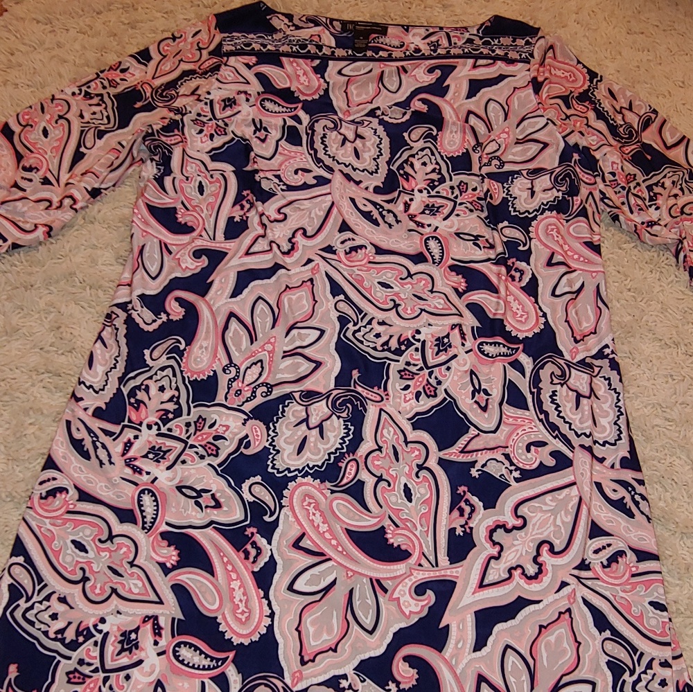 INC Pink Navy Paisley Dress 1X